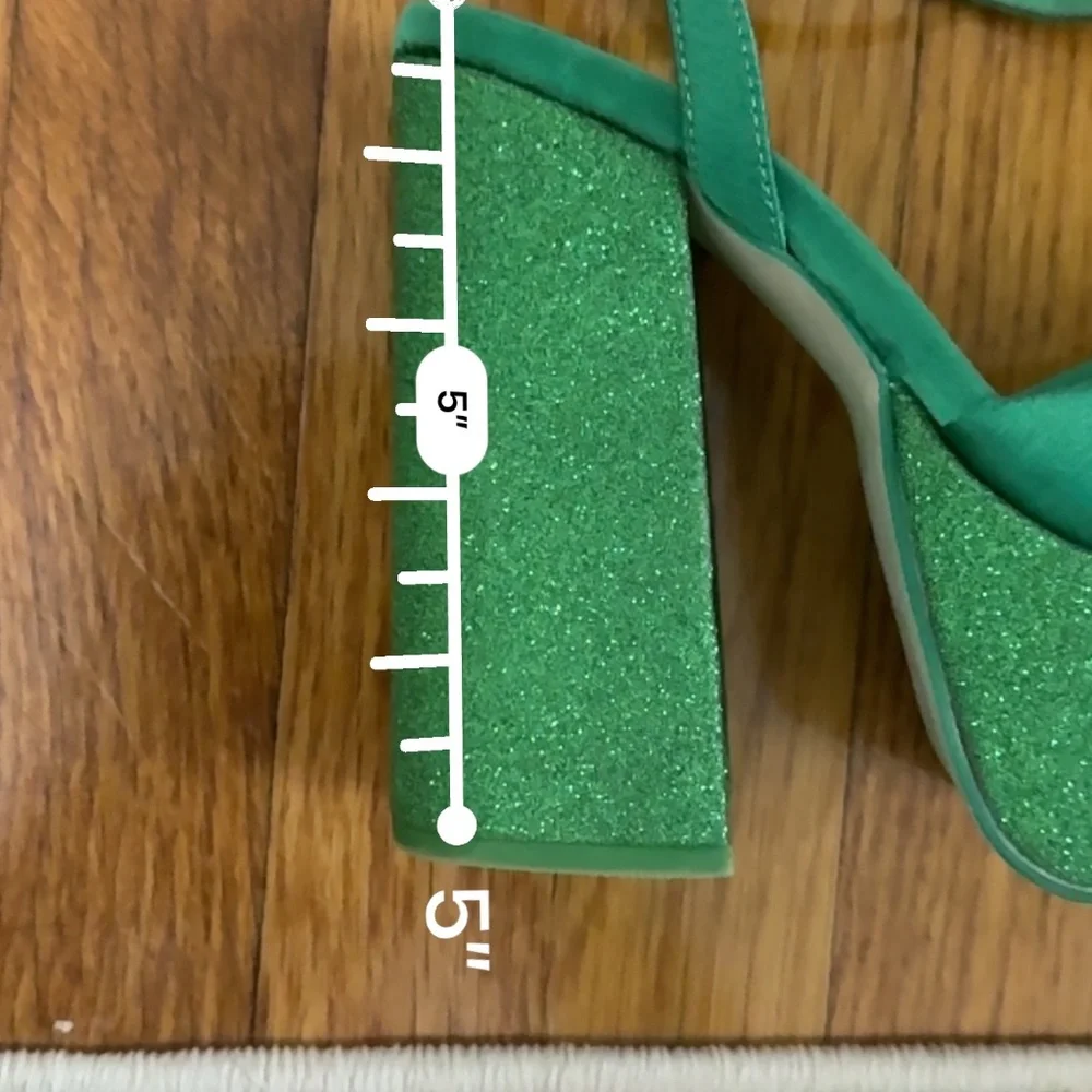Jeffrey Campbell Green Satin & Glitter Platform Heels Never Worn - Picture 9 of 11